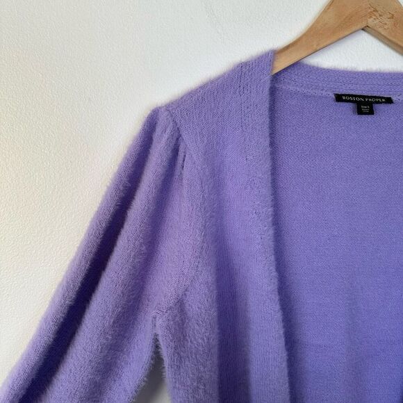 Boston Proper Women’s Plush Balloon Sleeve Cardigan Violet Tulip - Picture 8 of 11